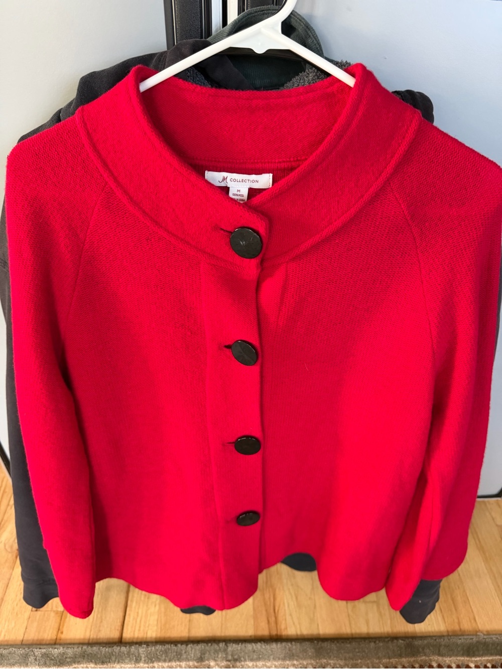 JM Collection Red Button-Front Knit Cardigan
